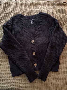 Forever 21 Black V-Neck Button Knit Cardigan - Women’s Small